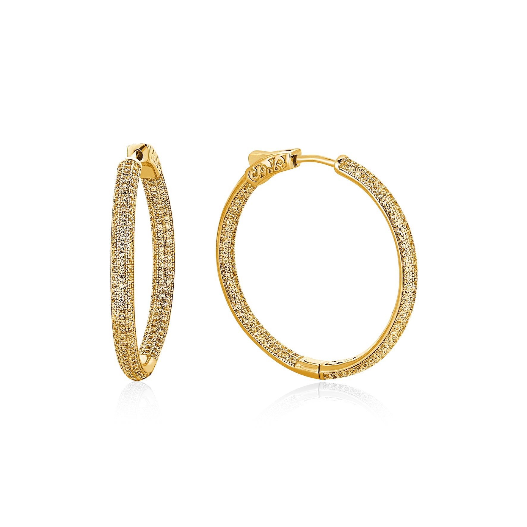 Sterling silver hoop earrings plated in 14K gold with AAA+ zirconium stones.