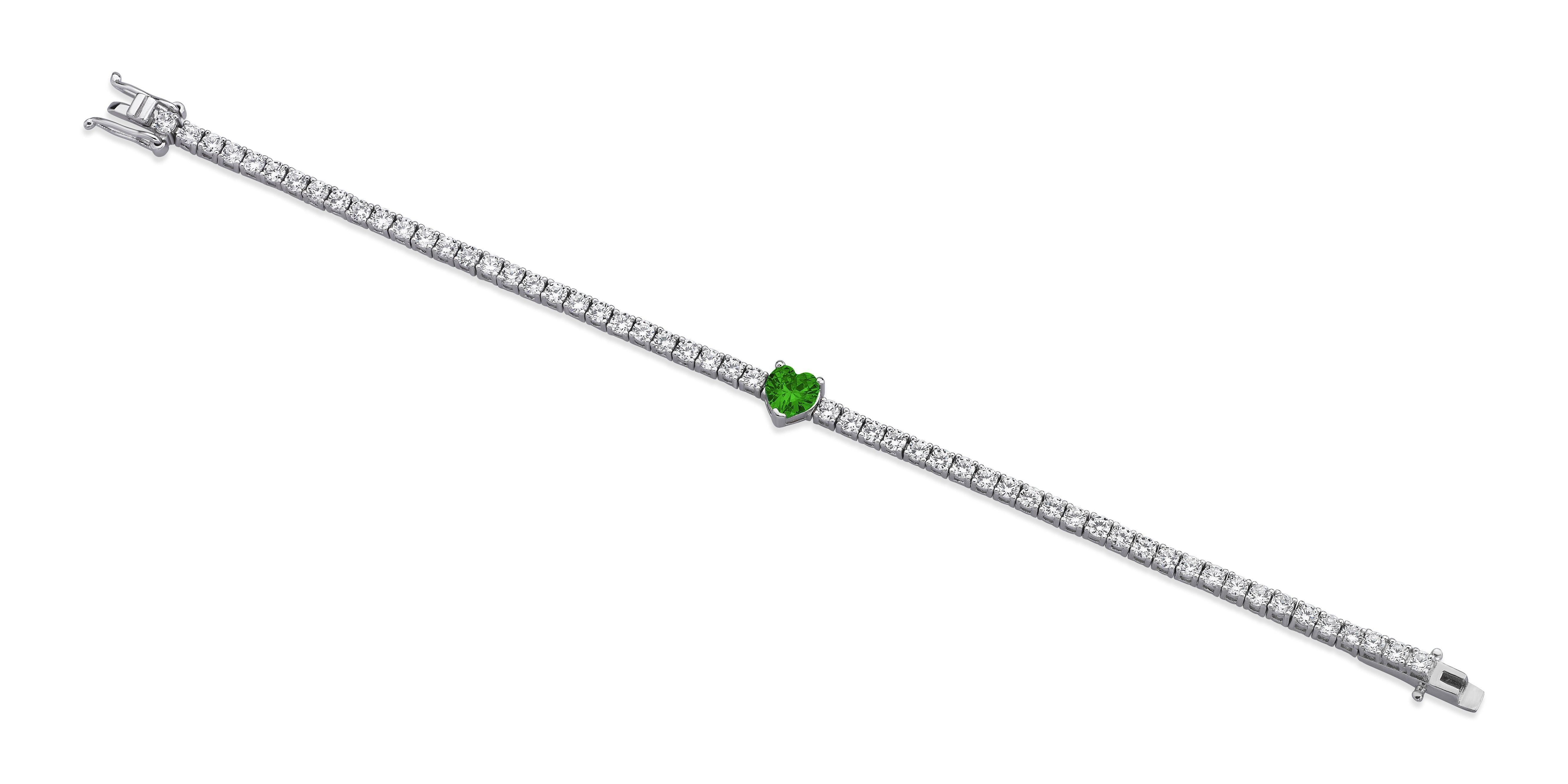 BRACELET HEART sterling silver bracelet with green heart-shaped zirconium centerpiece
