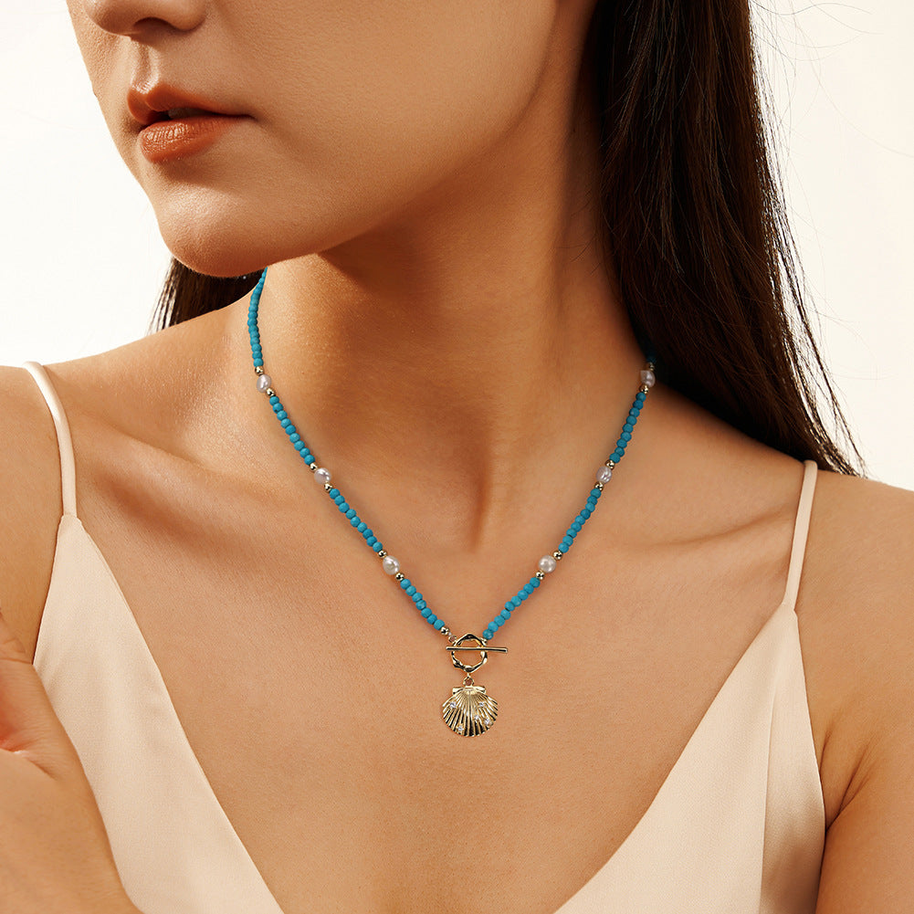 COLLIER TURQUOISE COQUILLE BLANCHE