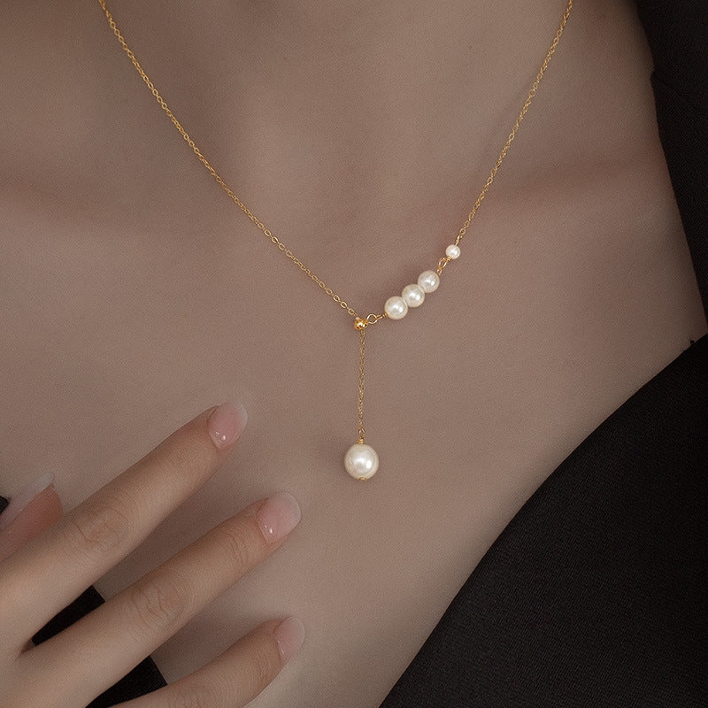 COLLIER LARIAT PEARLY GOLD