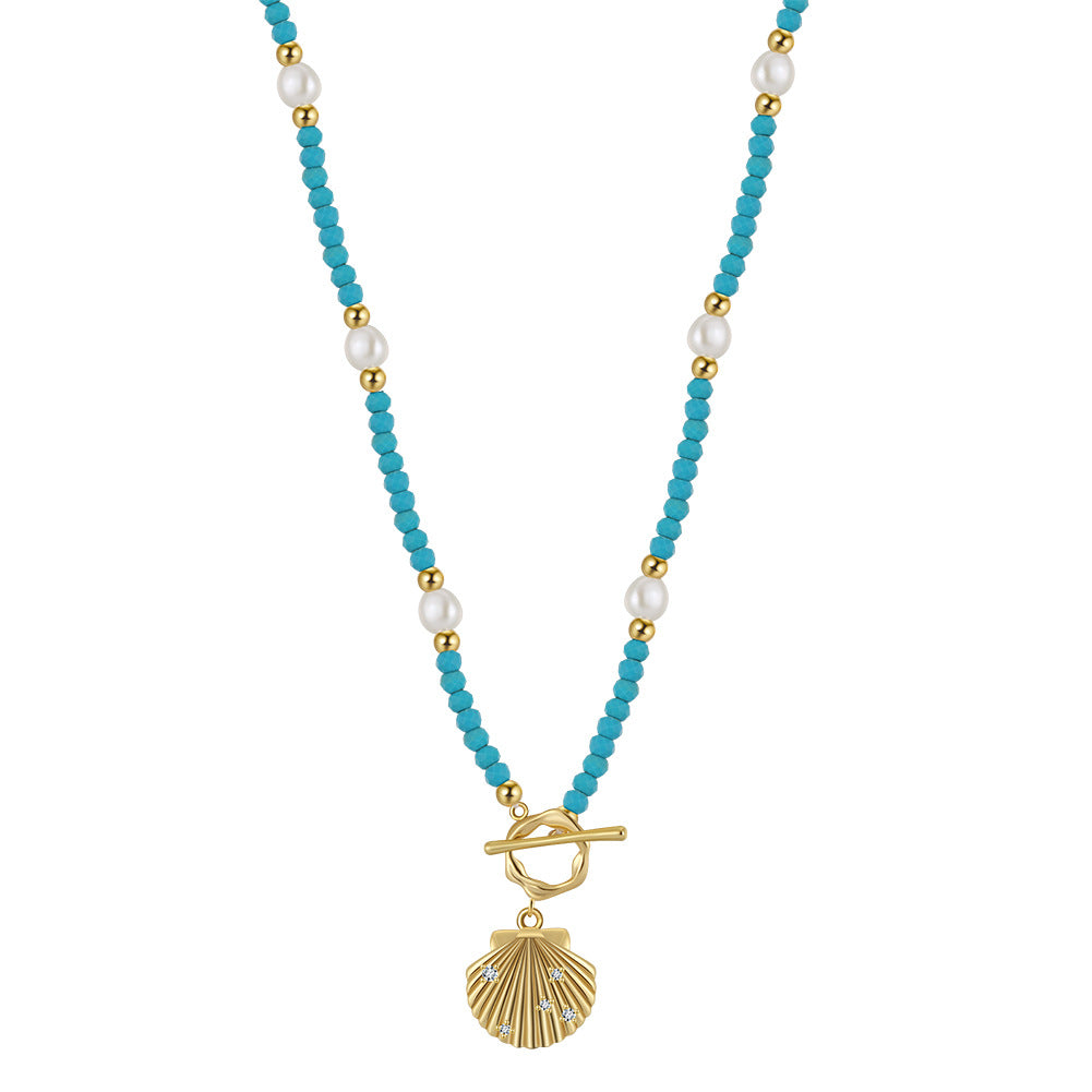 COLLIER TURQUOISE COQUILLE BLANCHE