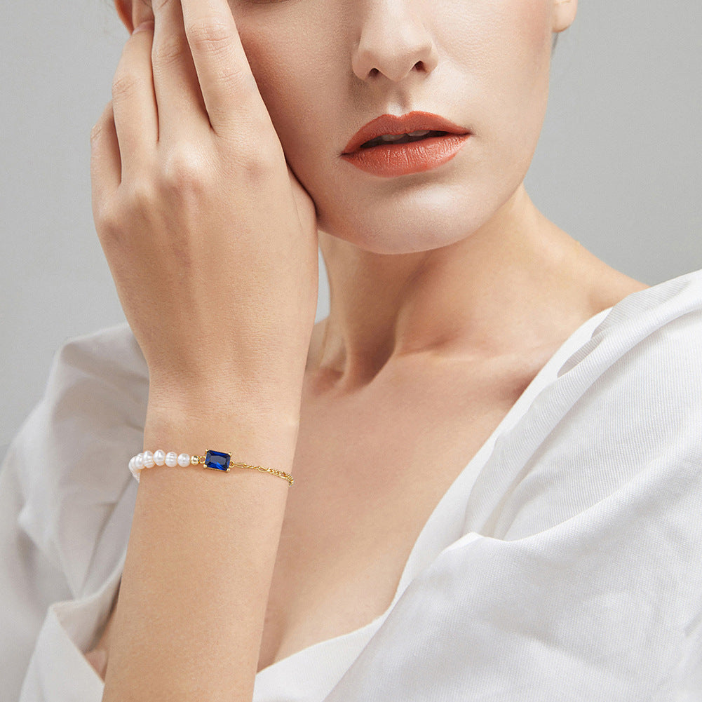 BRACELET  PERLE PIERRE BLEUE