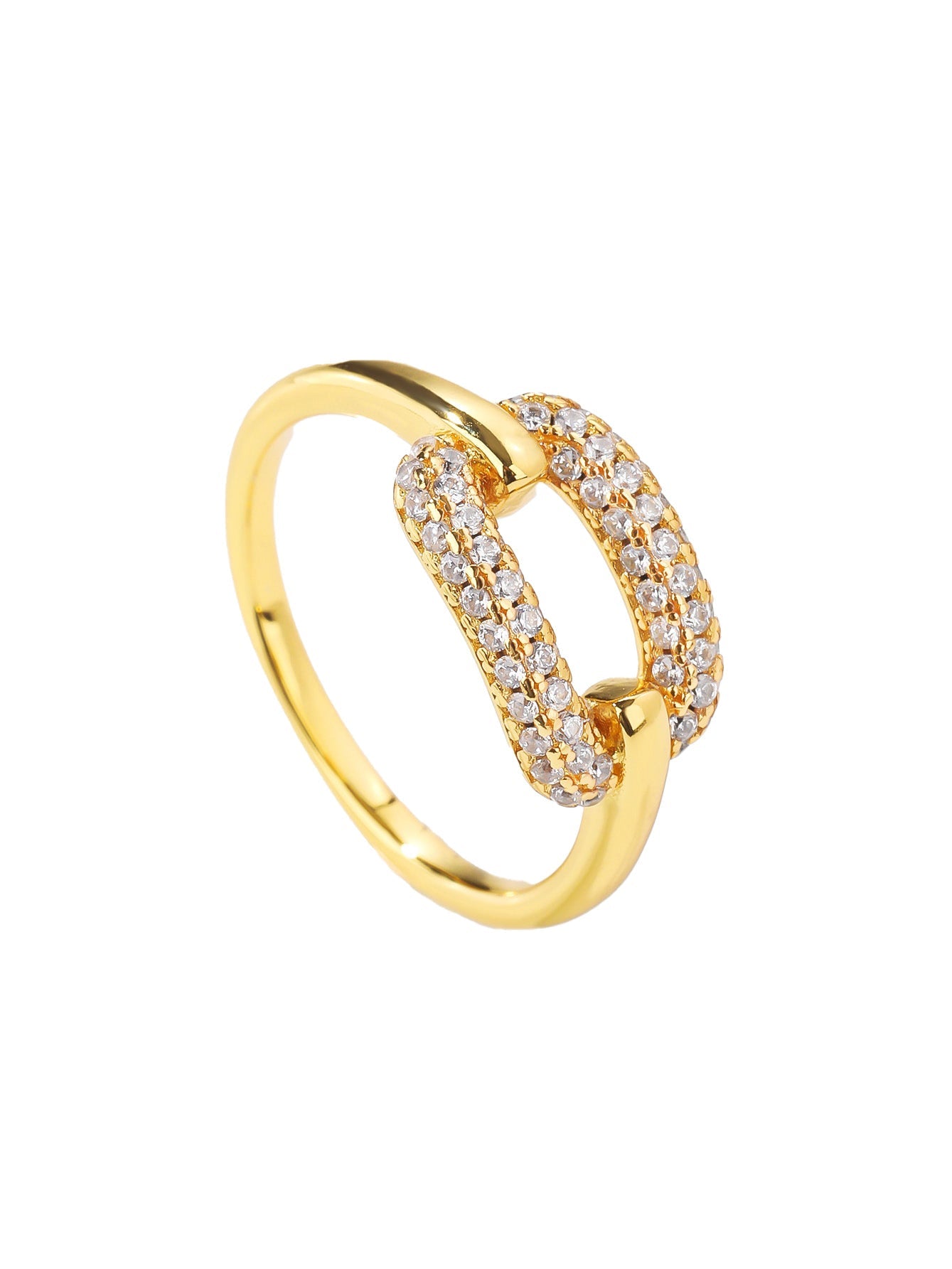 Oval shiny ring in 18k gold-plated sterling silver with white AAA+ zirconium stones.