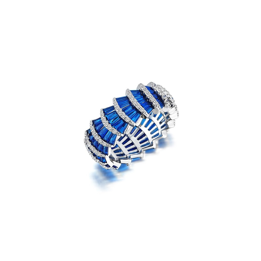 Bague LEMPICKA en argent sterling 925 plaqué rhodium avec zirconium bleu et blanc de qualité AAA+