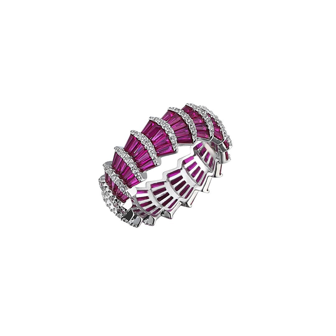 Bague LEMPICKA en argent sterling 925 plaqué rhodium avec zircons rubis violet couleur rubis