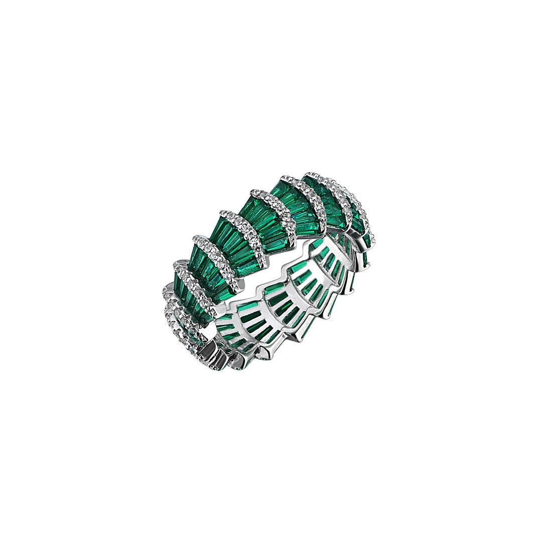 Bague LEMPICKA en argent sterling 925 avec zirconium vert émeraude et plaqué rhodium