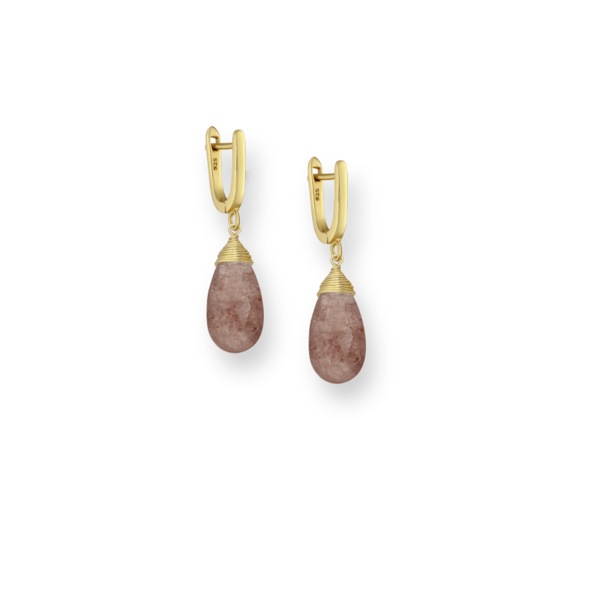 BOUCLES D'OREILLES  DROPS QUARTZ FRAISE