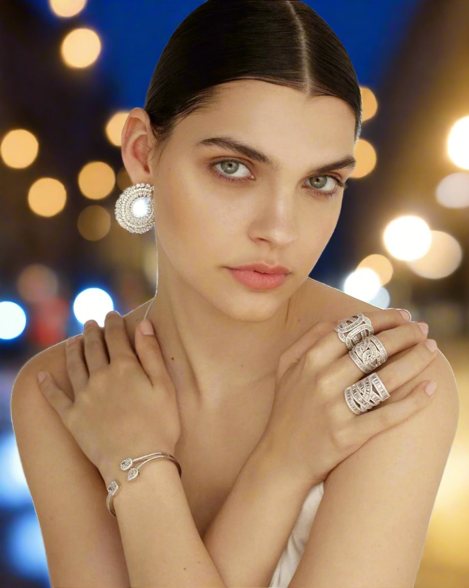 Sterling silver and rose gold-plated ring with AAA+ white zirconia stones, Bague CHICAGO.