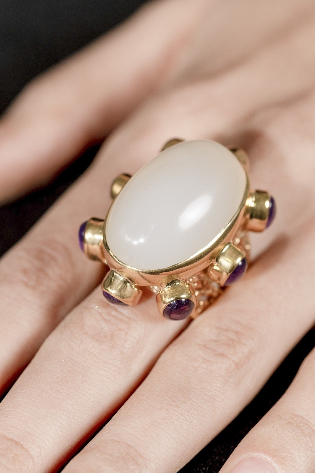 BAGUE ALEXANDRIE PIERRE DE LUNE BLANCHE