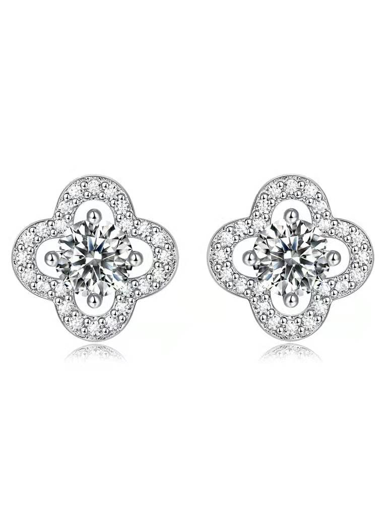 BOUCLES D'OREILLES STUD TRÈFLE MOISSANITE