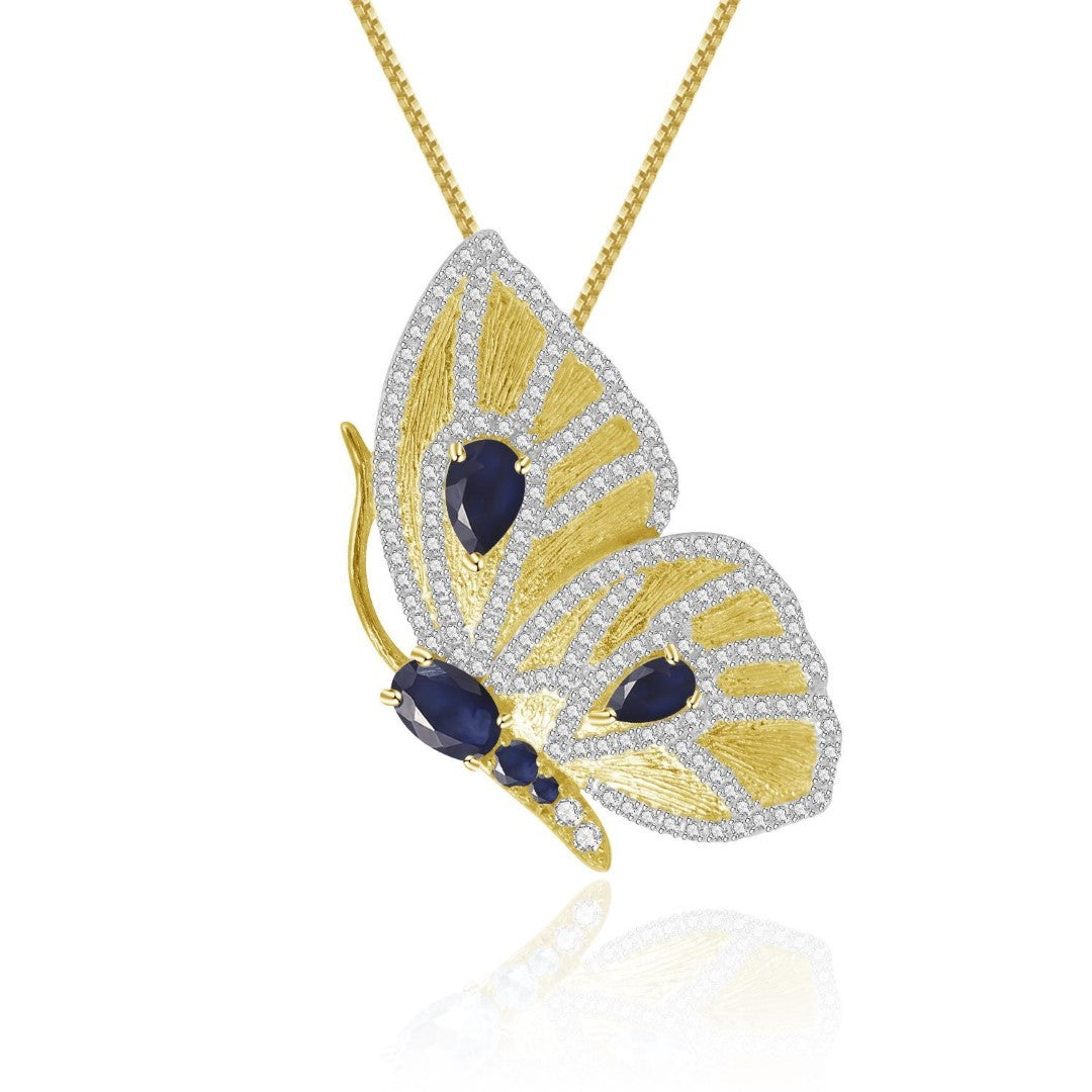 BLUE SAPPHIRE MONARCH BROOCH NECKLACE