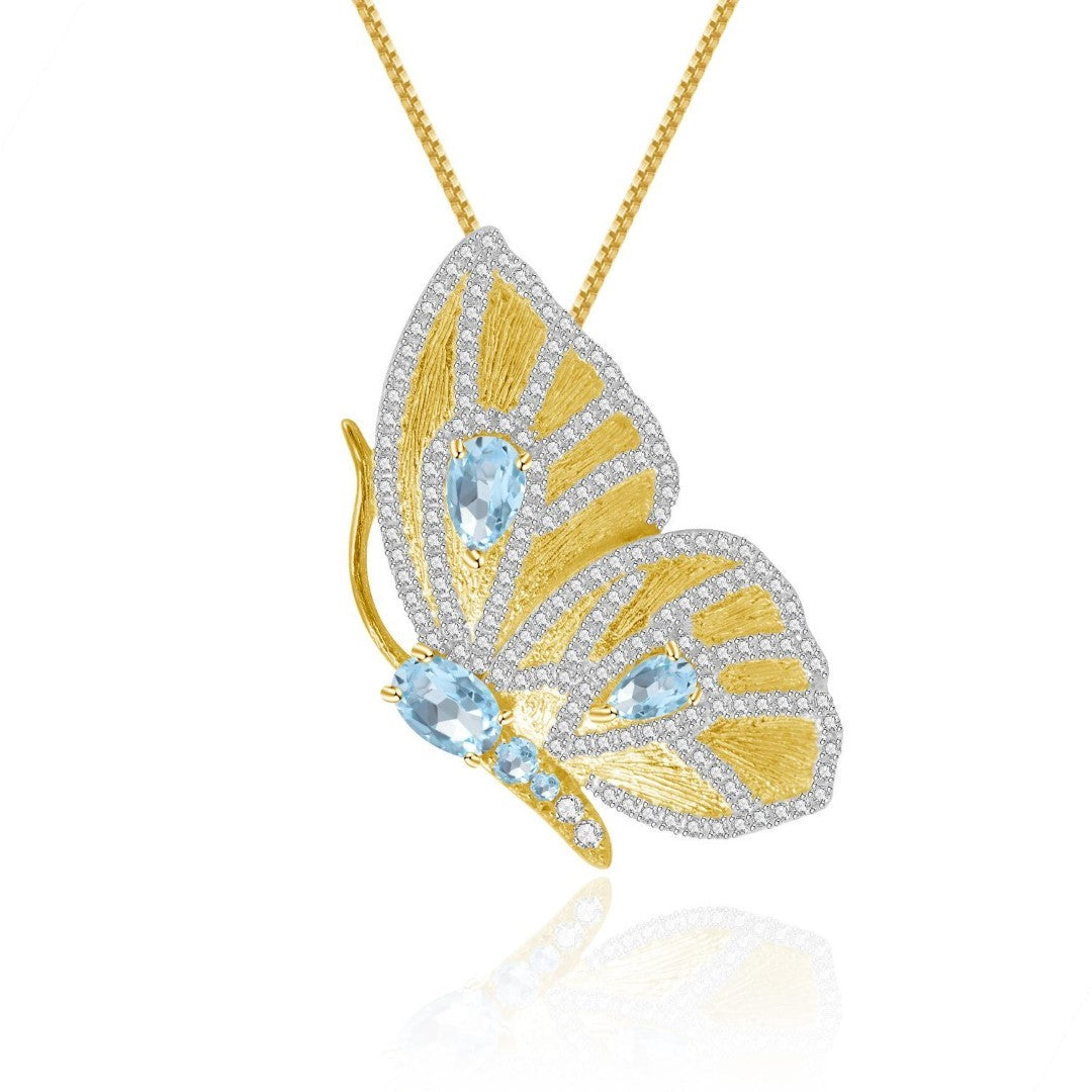 SKY BLUE TOPAZ MONARCH BROOCH NECKLACE