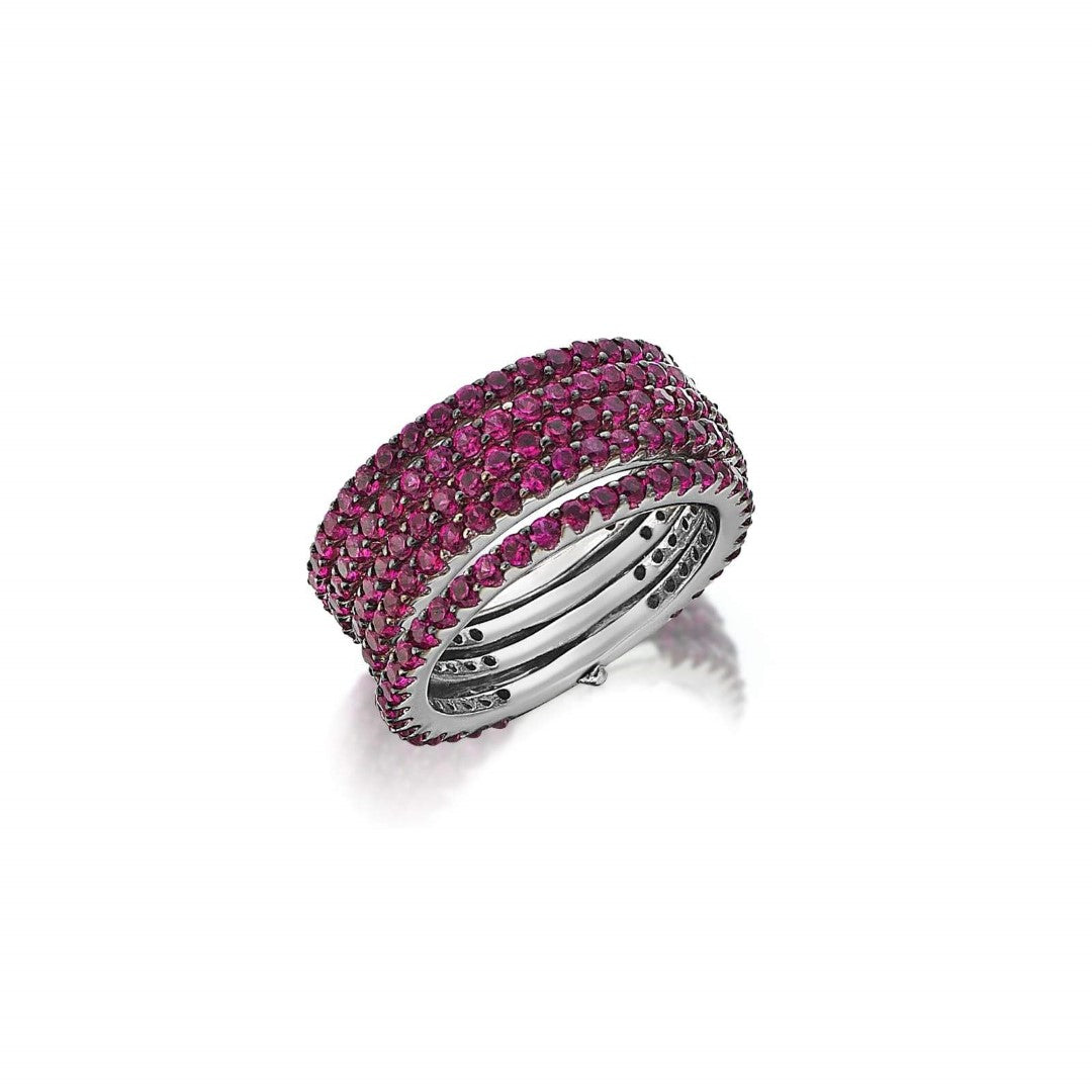 BAGUE OLYMPIA sterling silver ring with rhodium plating and purple ruby stones.